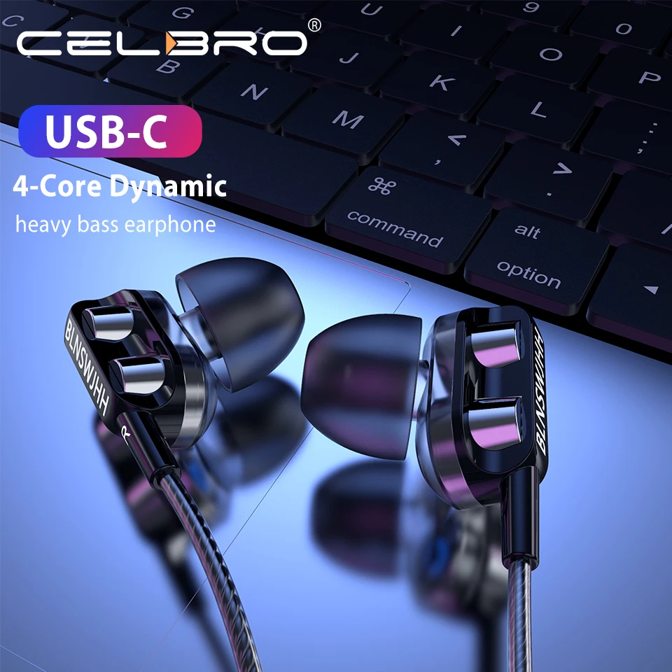 Проводные наушники вкладыши с микрофоном и двойным драйвером высоким басом для