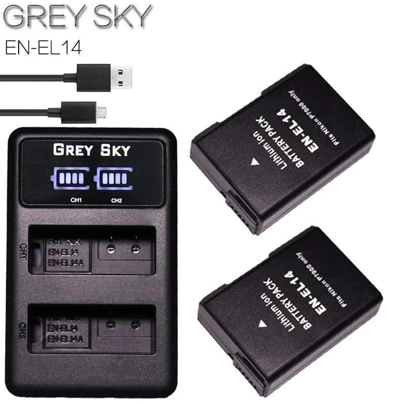 charger and 2battery 2 шт. EN-EL14 EN-EL14a ENEL14 RU EL14 EL14a Батарея+ ЖК-дисплей USB Dual Зарядное устройство для Nikon D3100 D3200 D3300 D5100 D5200 D5300 P7000 - Цвет: charger and 2battery