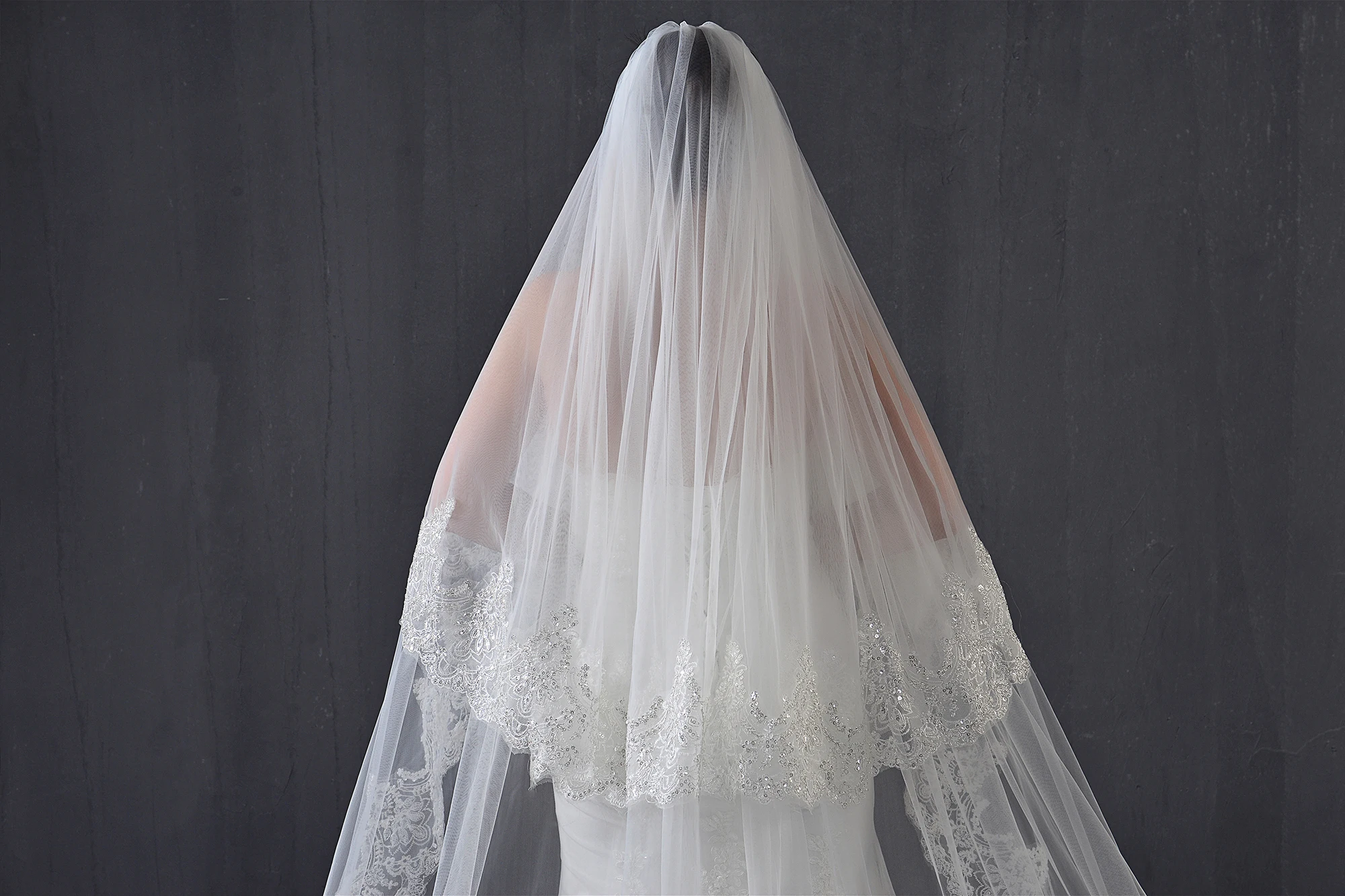 5 м два яруса блесток кружева Соборная свадебная фата белая слоновая кость