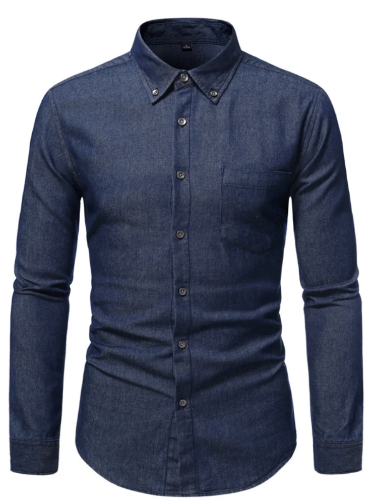 

Джинсовая рубашка с длинными рукавами, Мужская Осенняя Новая мужская хлопковая Повседневная рубашка с металлическими пуговицами