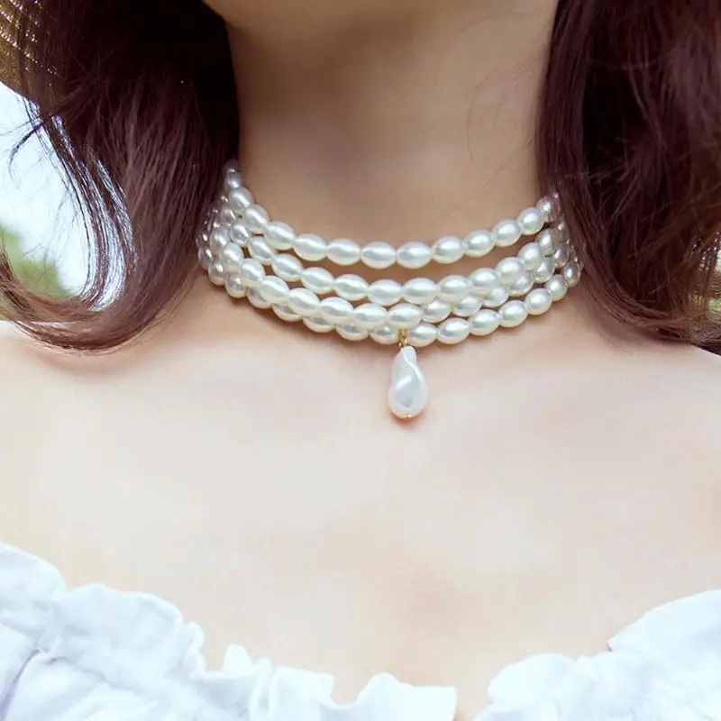 Многослойное ожерелье-чокер из искусственного жемчуга ожерелье-воротник