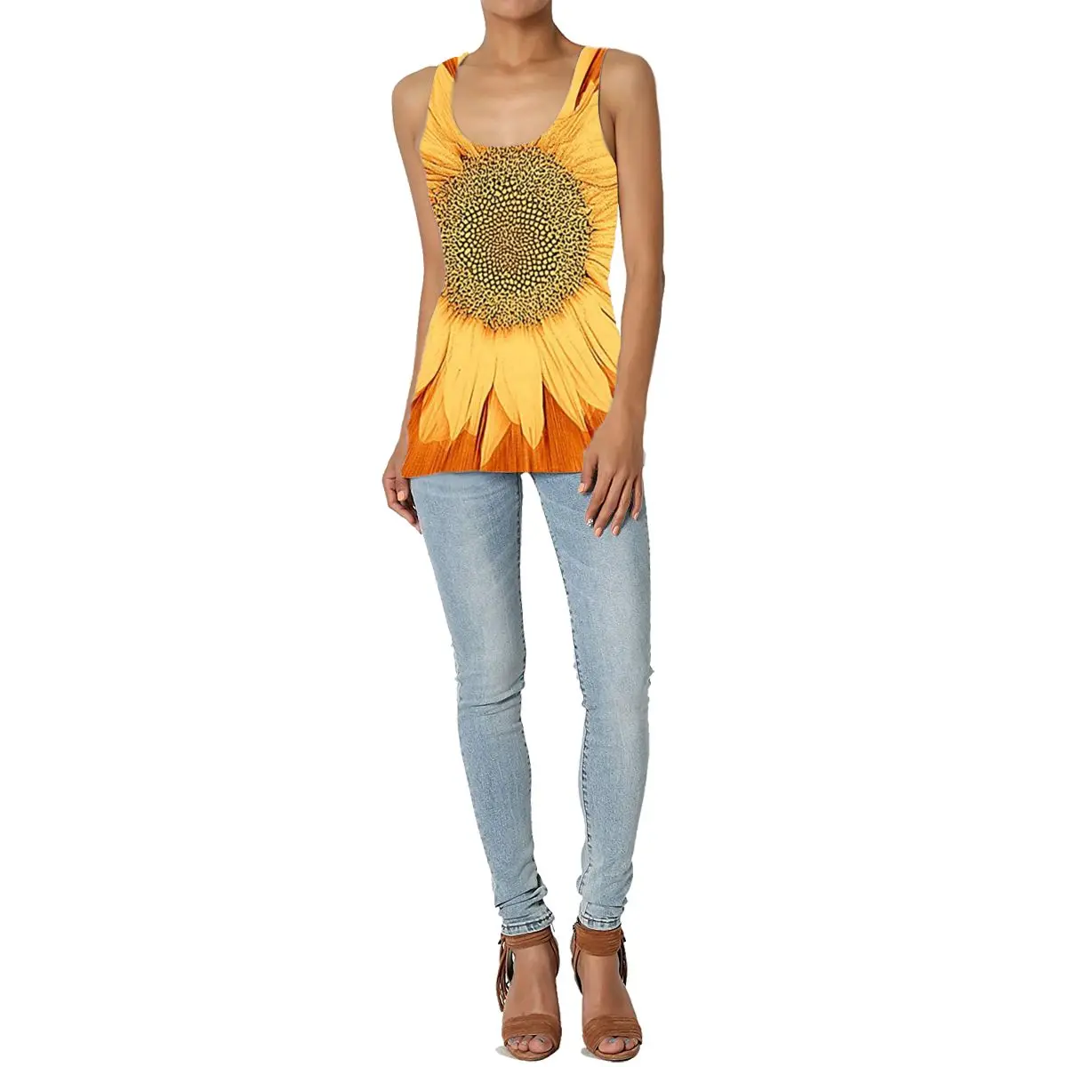 Женская майка с принтом подсолнуха без рукавов | одежда