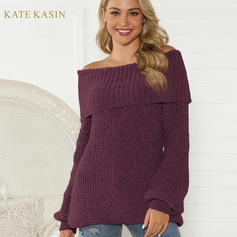 Kate Kasin пуловер с вырезом лодочкой свитер для женщин вязаные топы 2019 осенне зимний