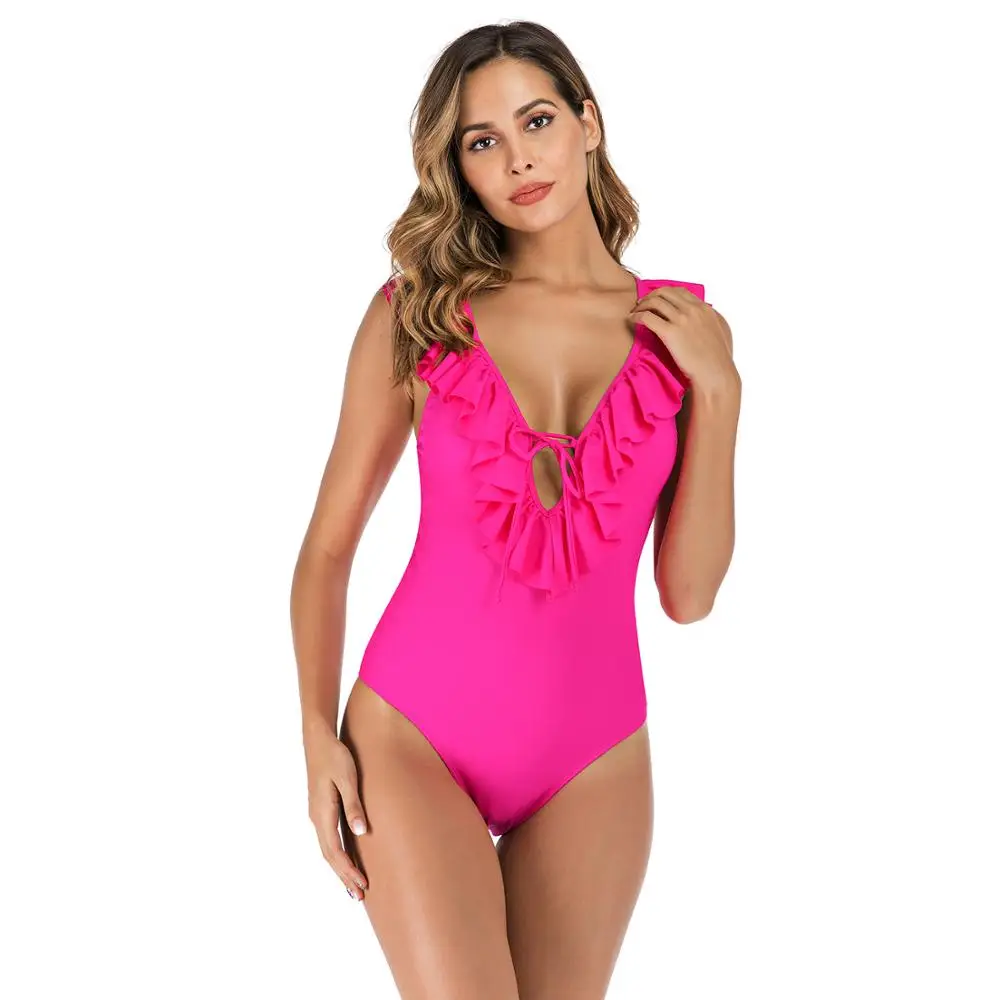 Женский цельный купальник женский пляжный монокини с V образным вырезом