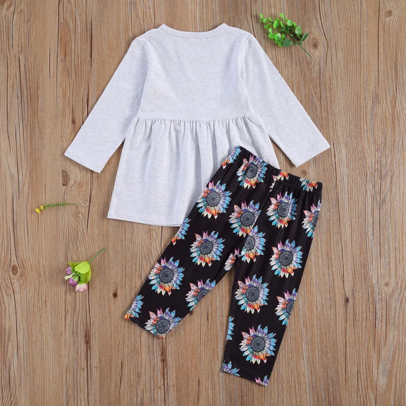 

lioraitiin 2-7Years Toddler Baby Girl 2pcs Fashion Autumn Clothing Set Long Sleeve Floral Printed Top Long Pant Outfit