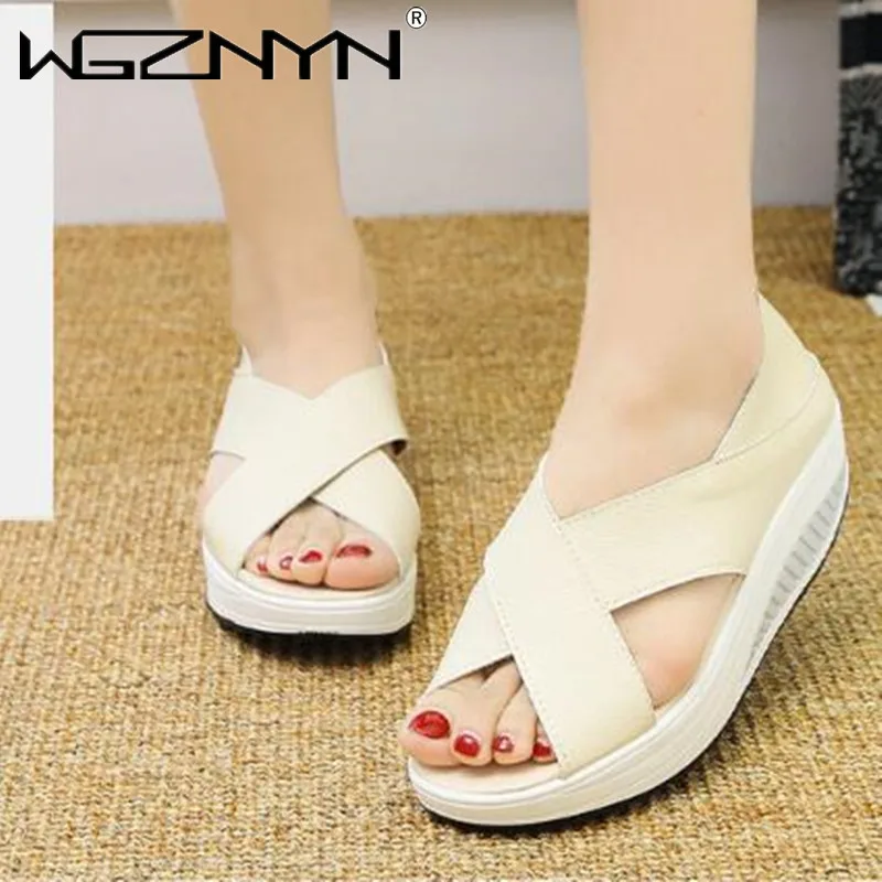 

Summer New Fish Mouth Shoes Platform Sandals Women Wedge Swing Rocking Shoes Soft Non-slip Woman Slippers Solid Color Flip Flop
