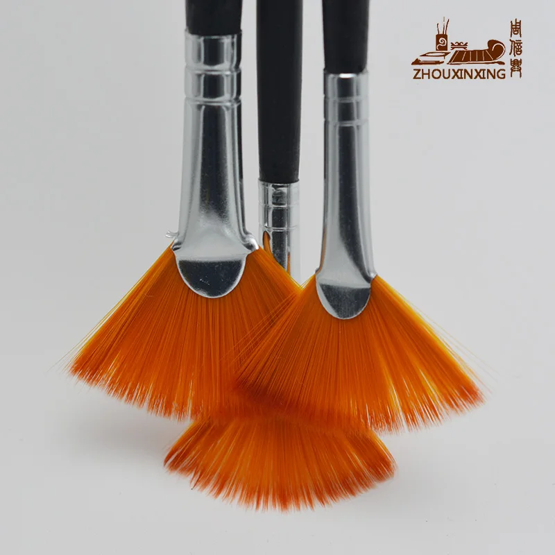 

3Pcs/Set Kids Student fan shap Gouache Painting Pen Nylon Hair Wooden Handle Paint Brush set Drawing Art Supplies