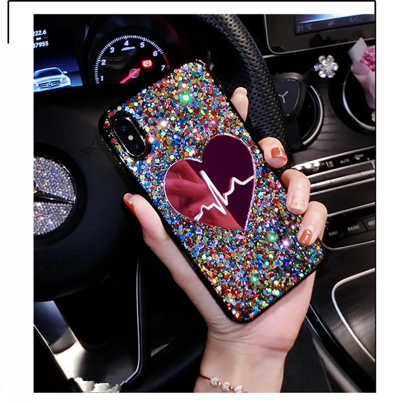 Блестящий чехол для телефона с большим сердцем и блестками iPhone 12 11 Pro Max X XS MAX XR 6 6s 7