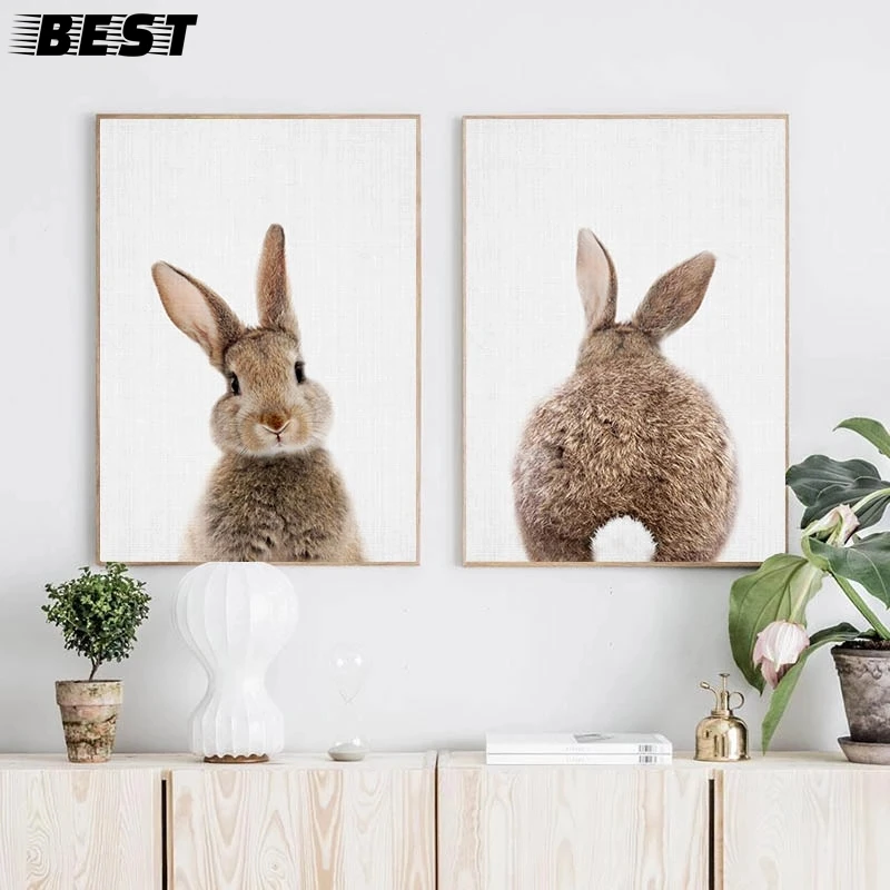 Кролик хвост настенные картины лесных животных холст плакат для детской печать