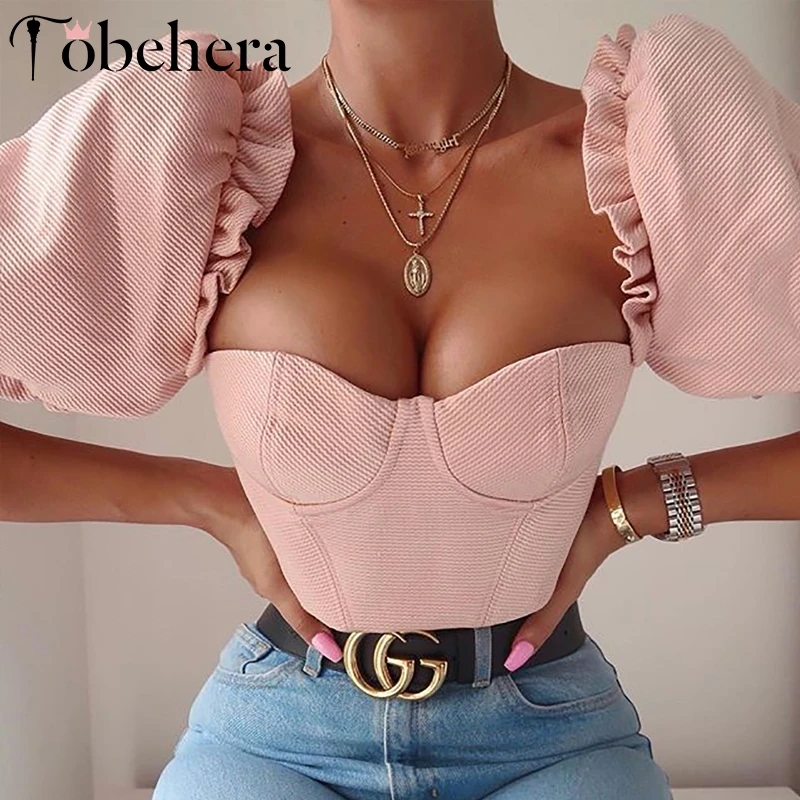 Женский топ с рукавами фонариками Glamaker летняя уличная одежда и открытыми