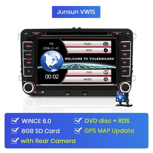 Junsun 2 din Автомобильный Радио мультимедийный плеер gps для Volkswagen VW golf passat b6 туристическое поло седан TIGUAN JETTA Android DVD - Цвет: Junsun VW1S