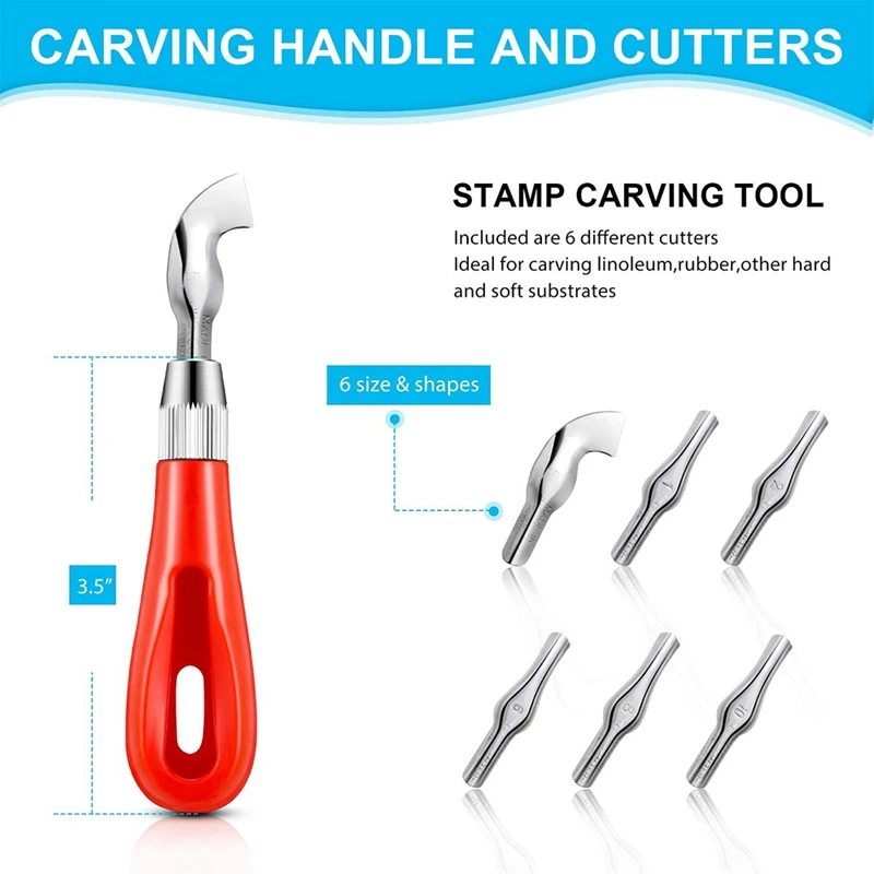 

Rubber Stamp Making Kit Block Printing Tool Kit, Linoleum Cutter with 6 Types Blades, Tracing Paper,Rubber Carving Block
