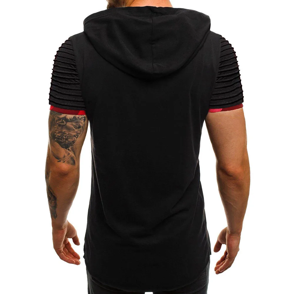 

Men's Hooded T-shirt 2021 Summer Short Sleeve Black Fashion Ripped Hole Tees Shirts Men TShirts Tops Plus Size 2XL White Young
