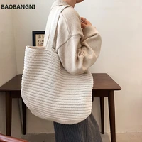 designer knitted shopper tote handbag for women winter trends large capacity female shoulder bags travel shopping bag