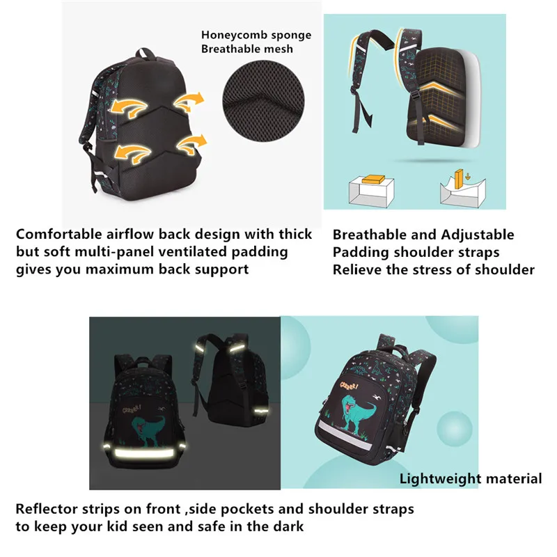 3 in 1 Boys Backpacks Set Primary Junior High School Bag Bookbag Cartoon Printed Orthopedic Rucksack for Kids Mochilas 2020 New