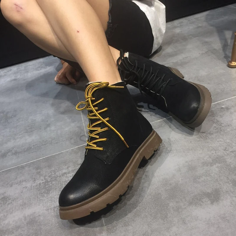 Новинка 2019 зимние сапоги женские с овечьим мехом кожаные на плоской подошве