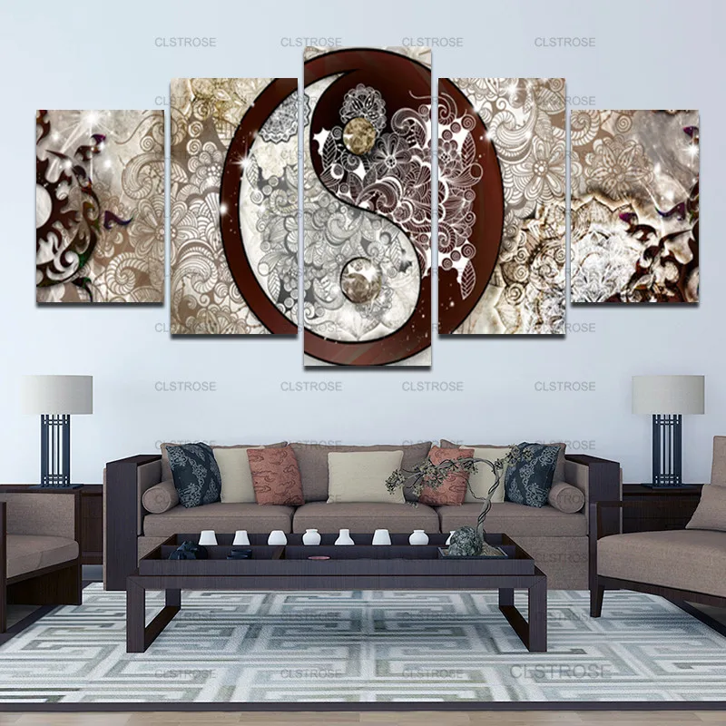 

Tai Chi and Flowers Composed of Posters 5Pcs/board Decoration Household Goods Hd Printing Pictures Can Be Customized Wall Art