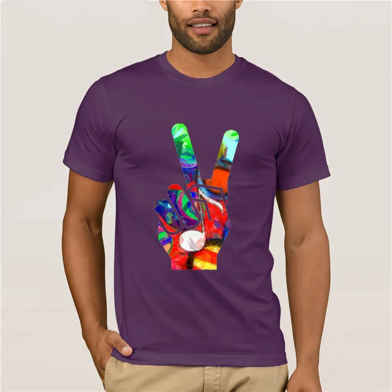 

Men's Print Casual 100% Cotton T-Shirt Popular peace hippy paint hand sign edward transparent Hot men's fun casual print T-shirt