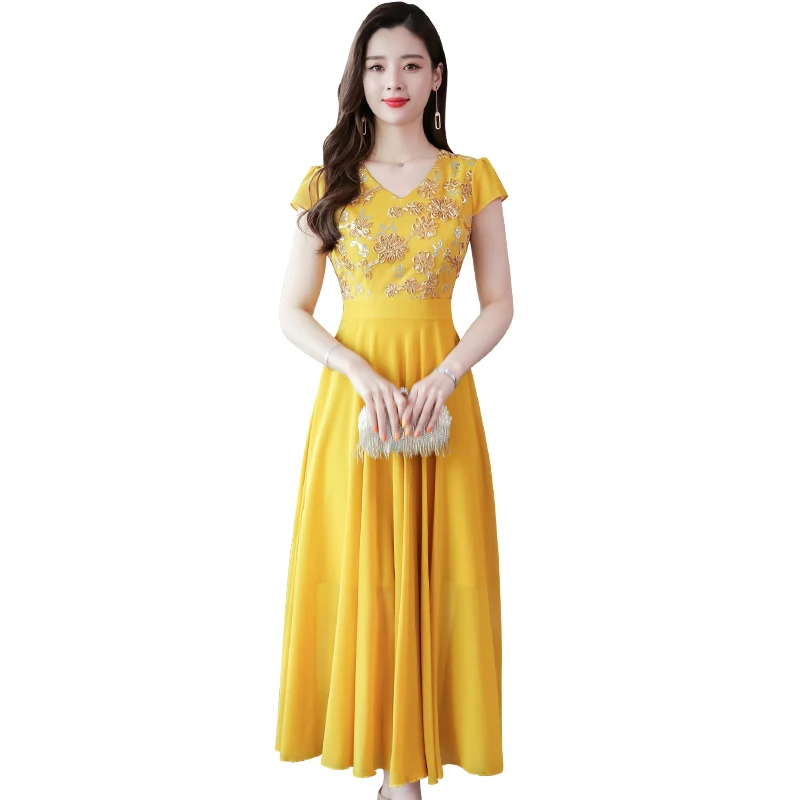 

Fashion dress dresses big sizes swing chiffon long skirt women's 2021 summer new style temperament waist sexy thin vestido woman
