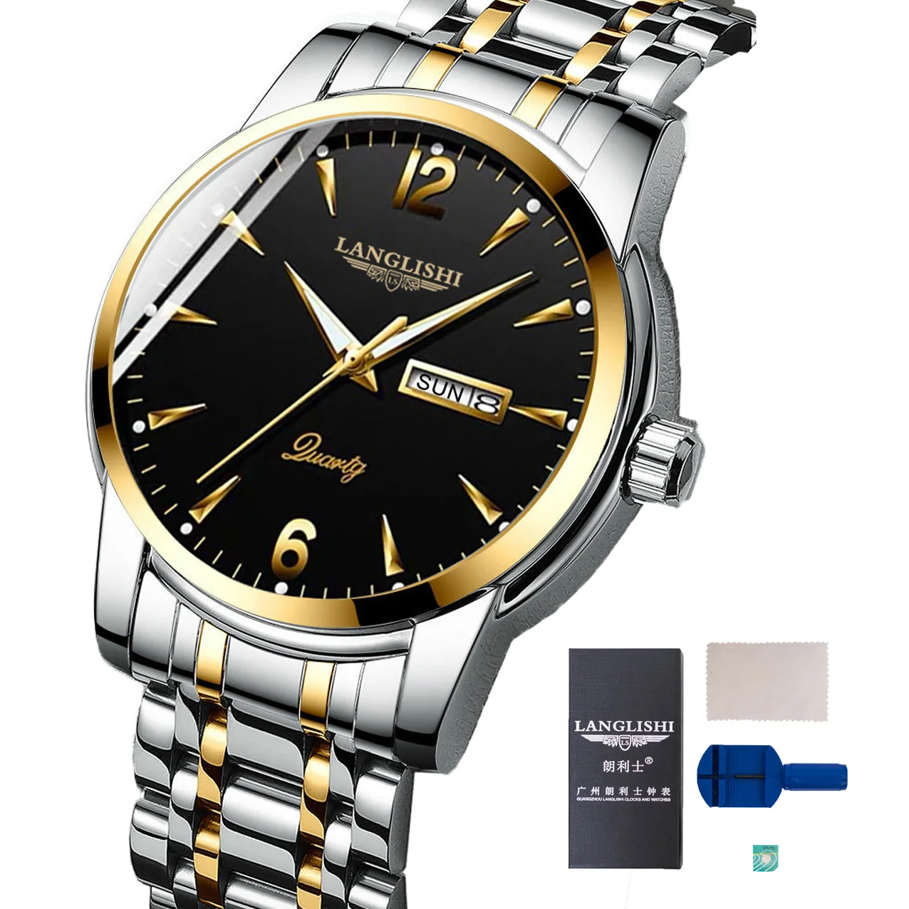 Luxury Mens Watches Luminous Waterproof Stainless Steel Watch Date Calendar Men Quartz Business Wristwatch with Meter adjuster