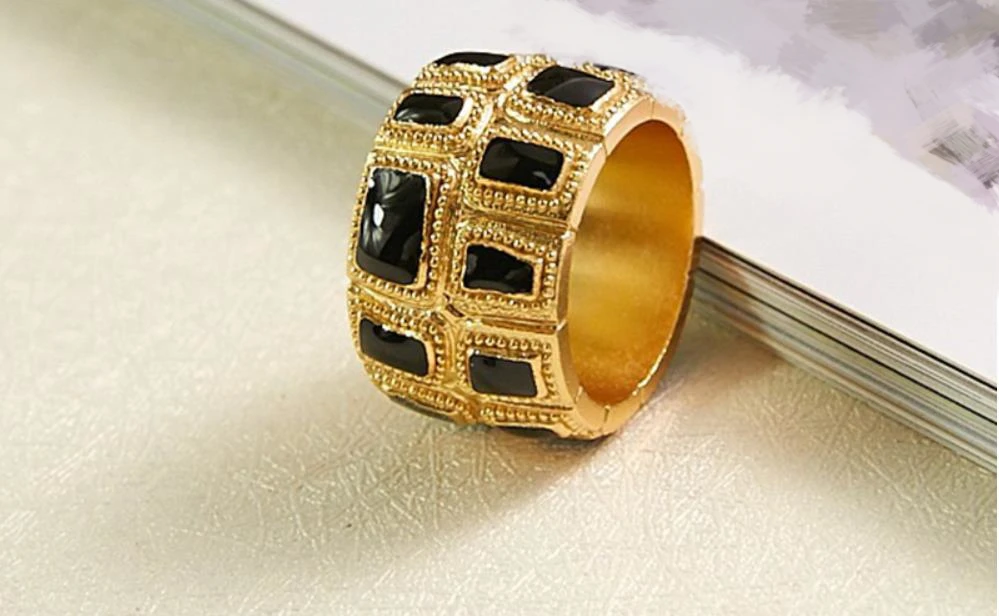 925 стерлингового серебра элегантный круглый палец кольцо мода черной эмалью