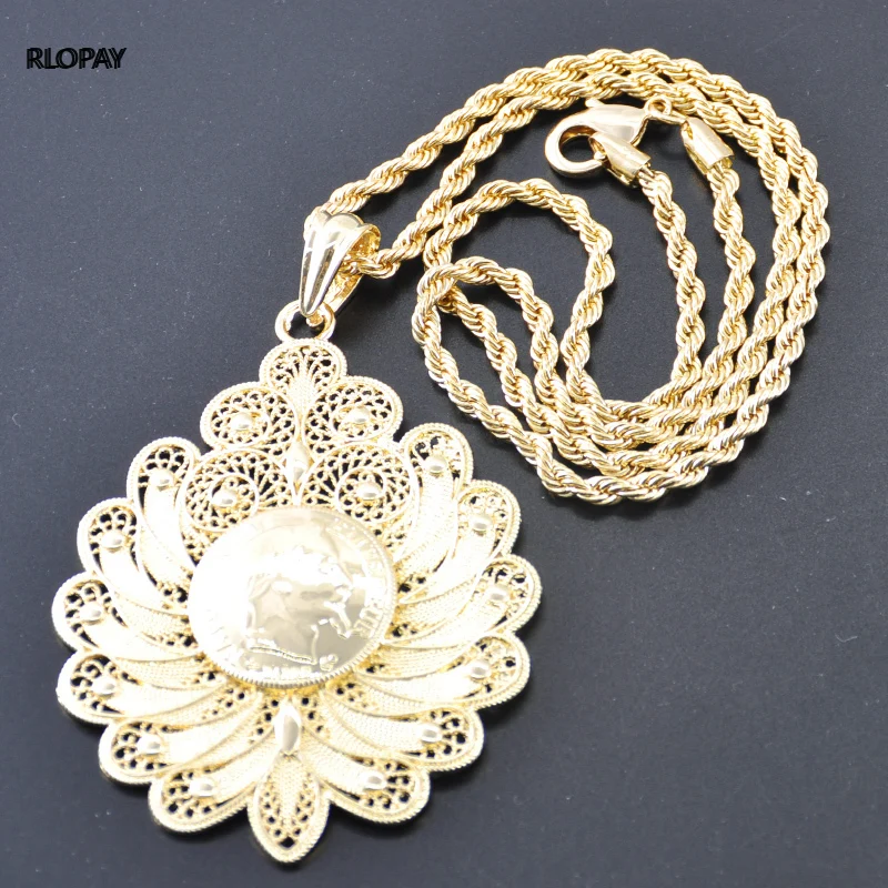 Кулон в этническом стиле Ювелирная монета ожерелье с длинной цепочкой золотое