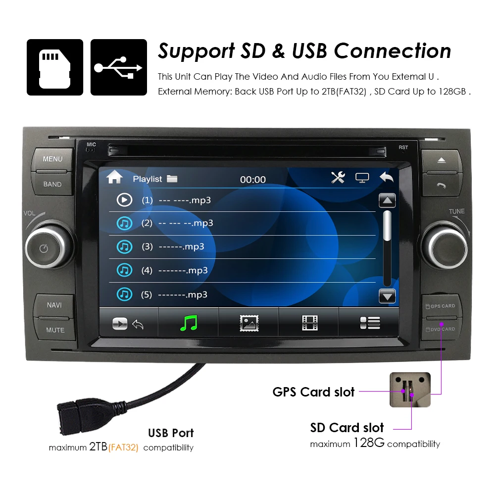 7-дюймовый 2 Din автомобильный DVD GPS DAB плеер для Ford Focus/Mondeo/Transit/C-MAX/Fiest RDS с управлением
