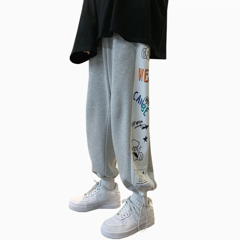 

Pants Women Cartoons Letter Splicing Print Loose Wide Leg Sports Pants High Street Ins Fashion Thin Students Casual Sportswear