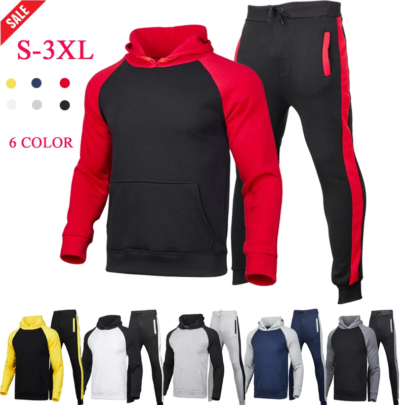 

Мужской спортивный костюм с флисовой подкладкой, Однотонный свитер с капюшоном и спортивные штаны, осень 2021