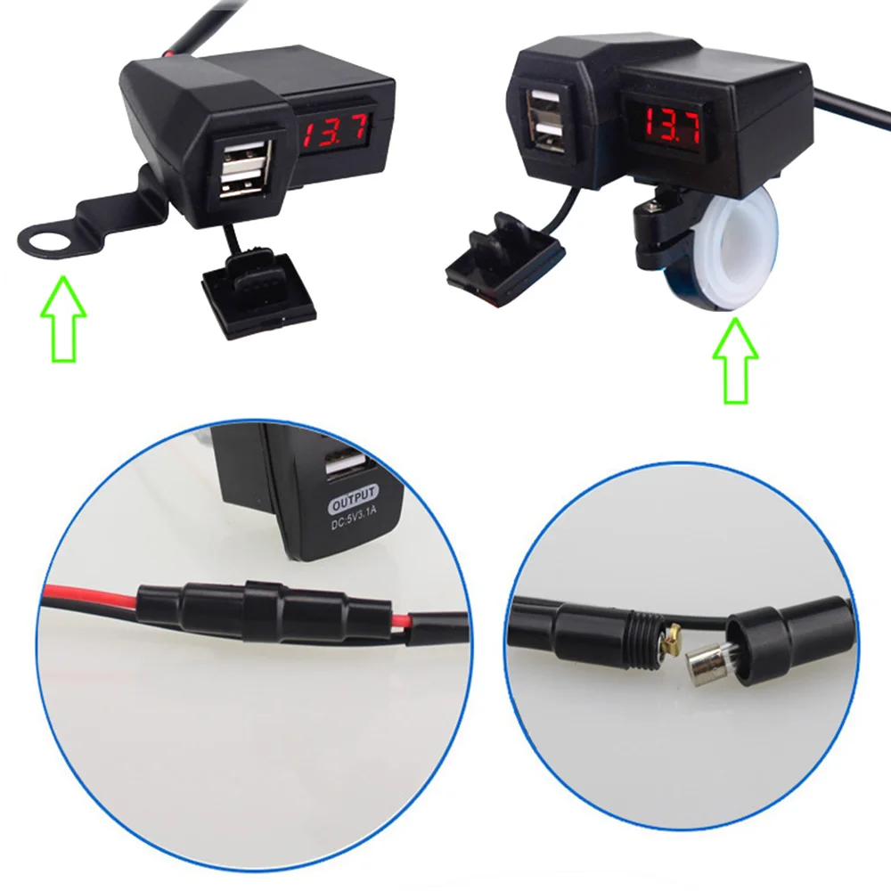 

Car Charger 4 In 1 Multifunction Motorcycle Usb Charger Car Voltmeter Waterproof Dust