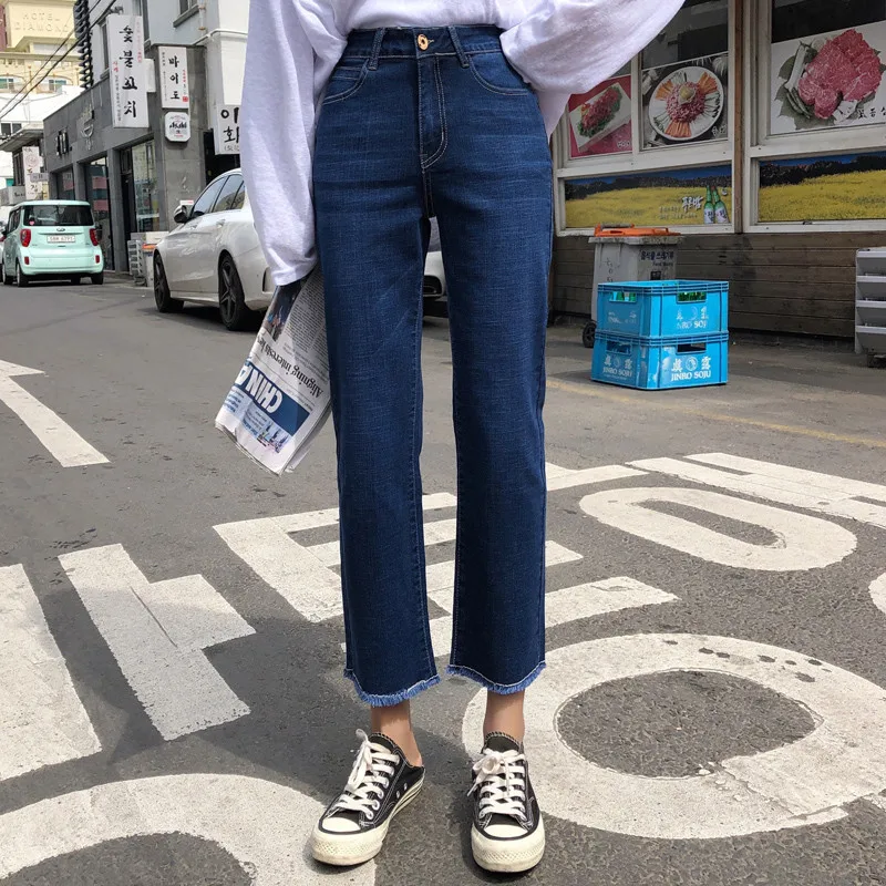 Новые Женские Простые джинсовые брюки с высокой талией длиной до щиколотки