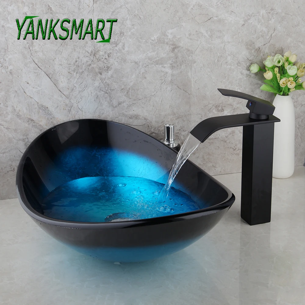 YANKSMART сосуд для ванной комнаты овальная раковина современное закаленное стекло +
