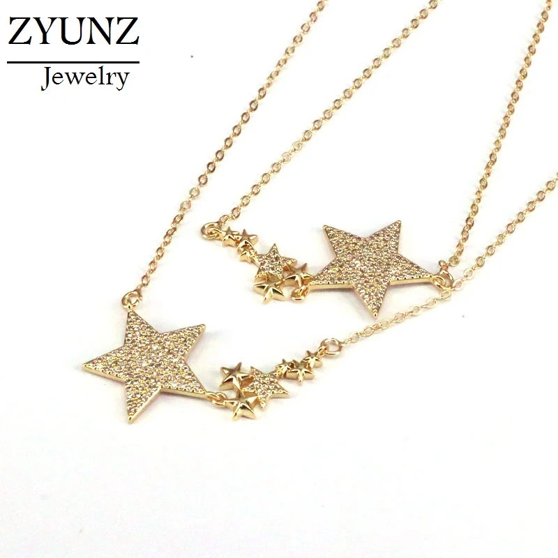 

6PCS, Bling five-pointed stars Pendant Necklaces Pave Setting Zircon Fashion Charm Gold Color Necklace