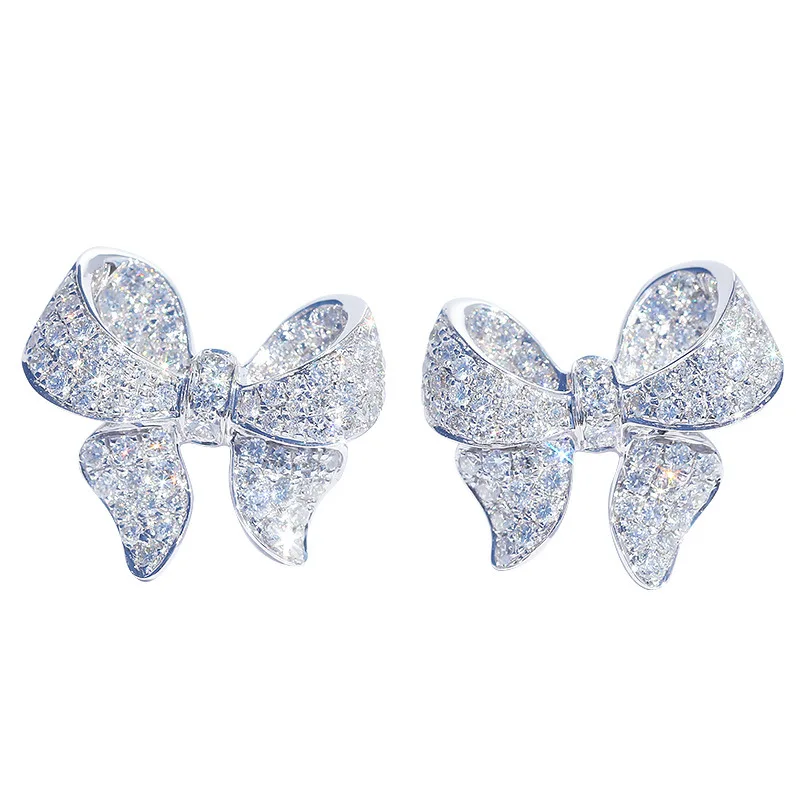 

Exquisite Crystal Bow Stud Earrings Shine Bling Bling White Zircon Earrings Girls Daily Hypoallergenic Earrings Jewelry