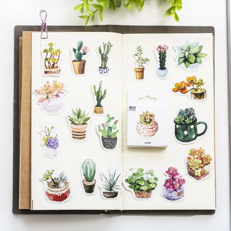 

50pcs/ Pack Cute Succulents Cactus Diary Sticker Pack Decorative Stationery Bullet Journal DIY Craft Stickers Seal Labels