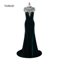 yunuo new fashion velvet prom dresses 2021 for special occasion high neck sexy mermaid crystal beaded cap sleeve s120101