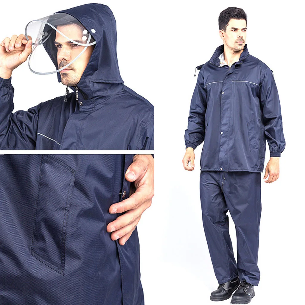 Защитный темно синий унисекс раздельный светоотражающий дождевик толстый чехол
