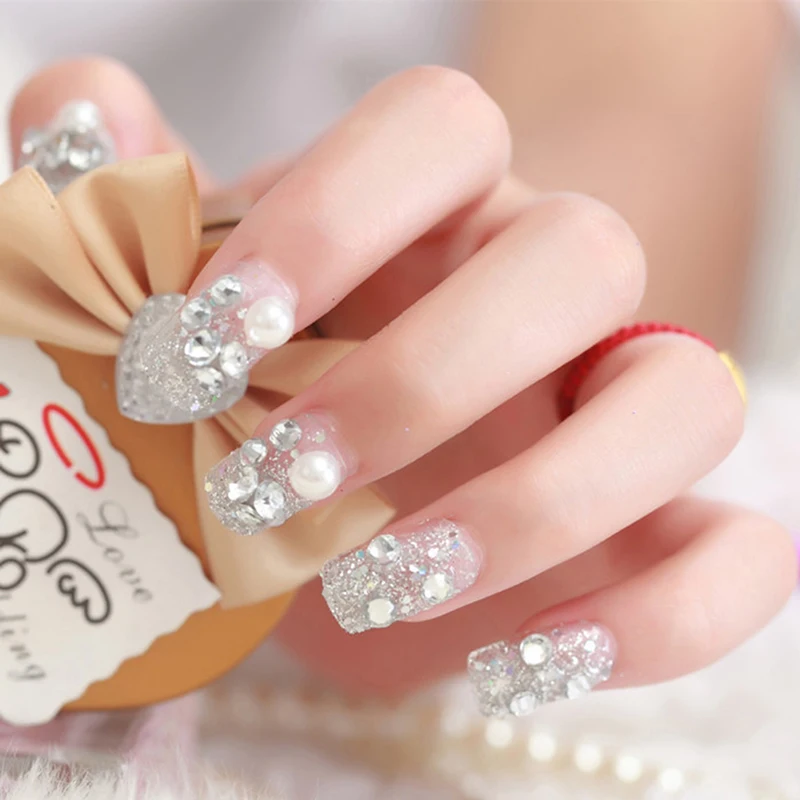 Накладные ногти для женщин 24 шт./компл. накладные свадьбы невесты блестящие