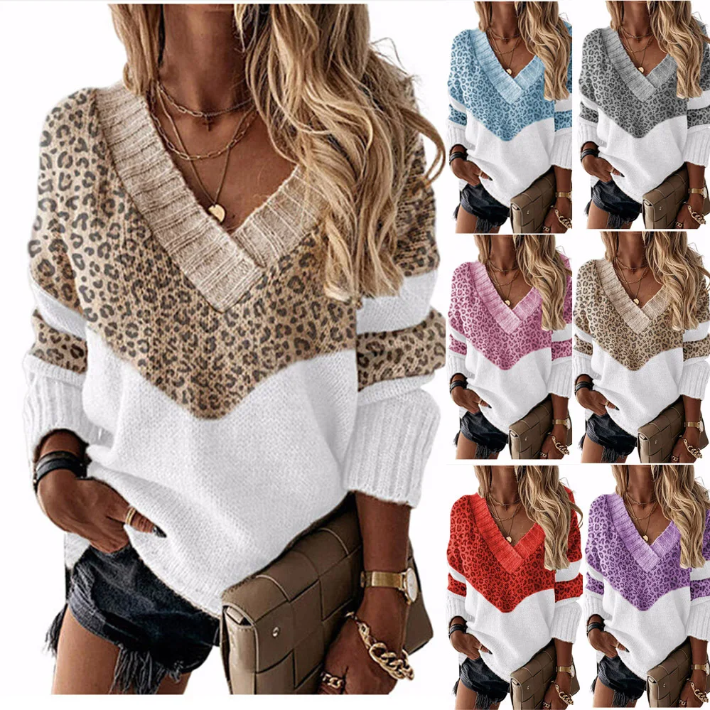 

Spring Long Sleeve Sweater Plus Size Comfortable Oversize Chunky Knitted Pullover Sweaters Fashion Leopard Sweater For Women