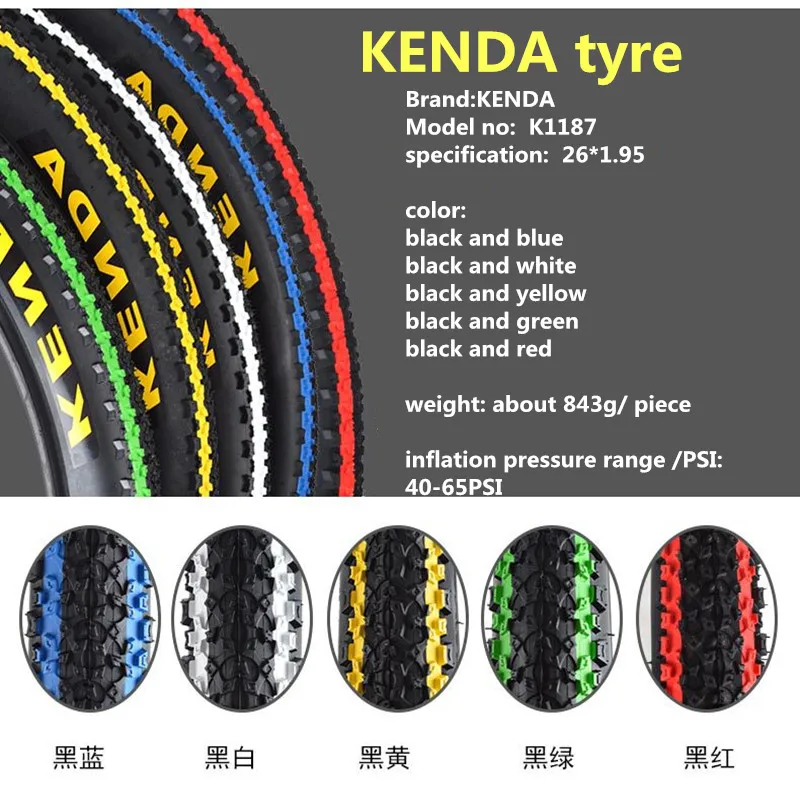 KENDA 26 дюймов велосипедные шины 26*1,95 60TPI цвет pneu шины для горных велосипедов K1187 MTB части велосипеда