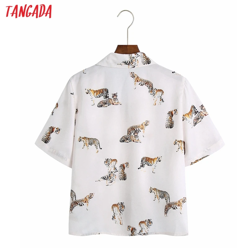 

Tangada Women Vintage Animal Print Chiffon Shirt Short Sleeve Spring Chic Female Casual Loose Shirt 6Z108