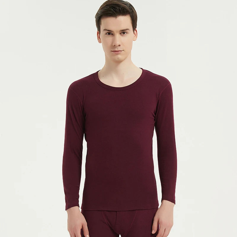 Men's Warm Suit Round Neck Autumn Clothes Autumn Pants Middle Neck Bottoming Shirt Double-sided Fleece And Woolen Underwear