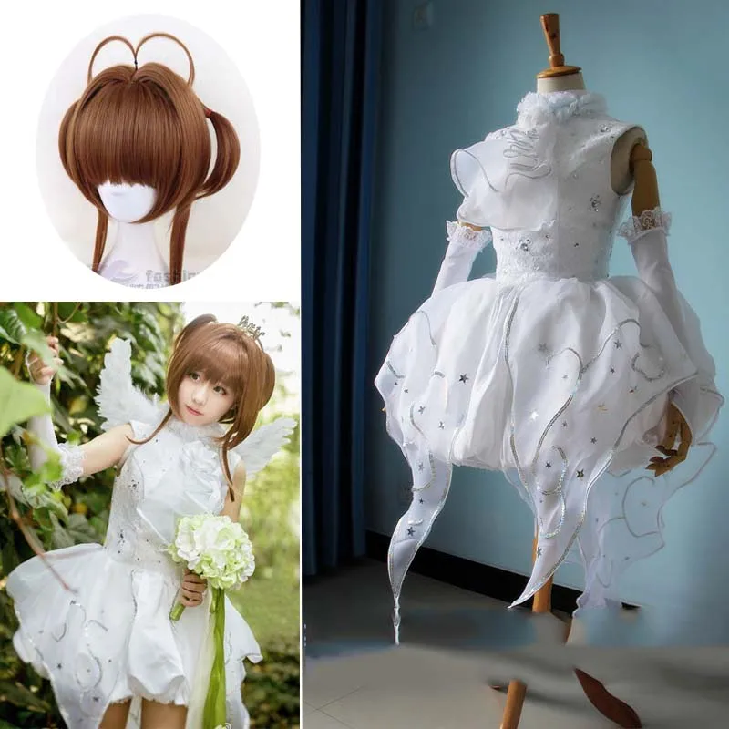 

Косплей-костюм КИНОМОТО Сакура из аниме-карты, свадебное официальное платье, Карнавальная форма на Хэллоуин, парики для косплея, на заказ