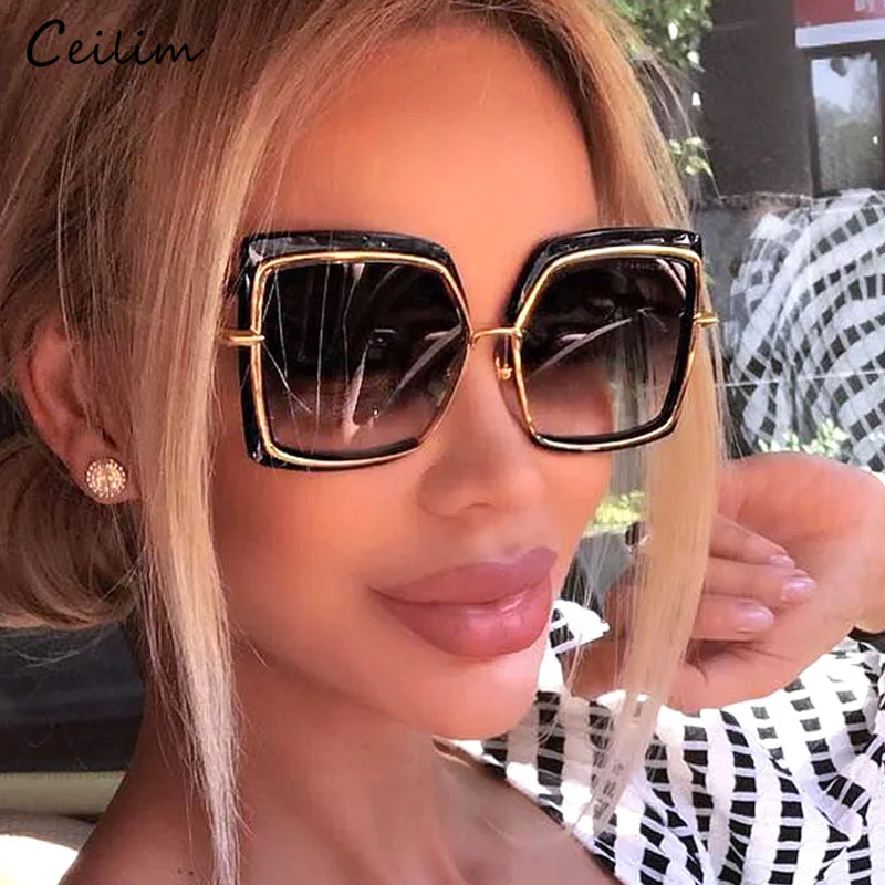

Oversized Sunglasses Women Brand Designer Metal Square Eyewear 2021 New Female Shades Big Mirror Sun Glasses Superstar oculos