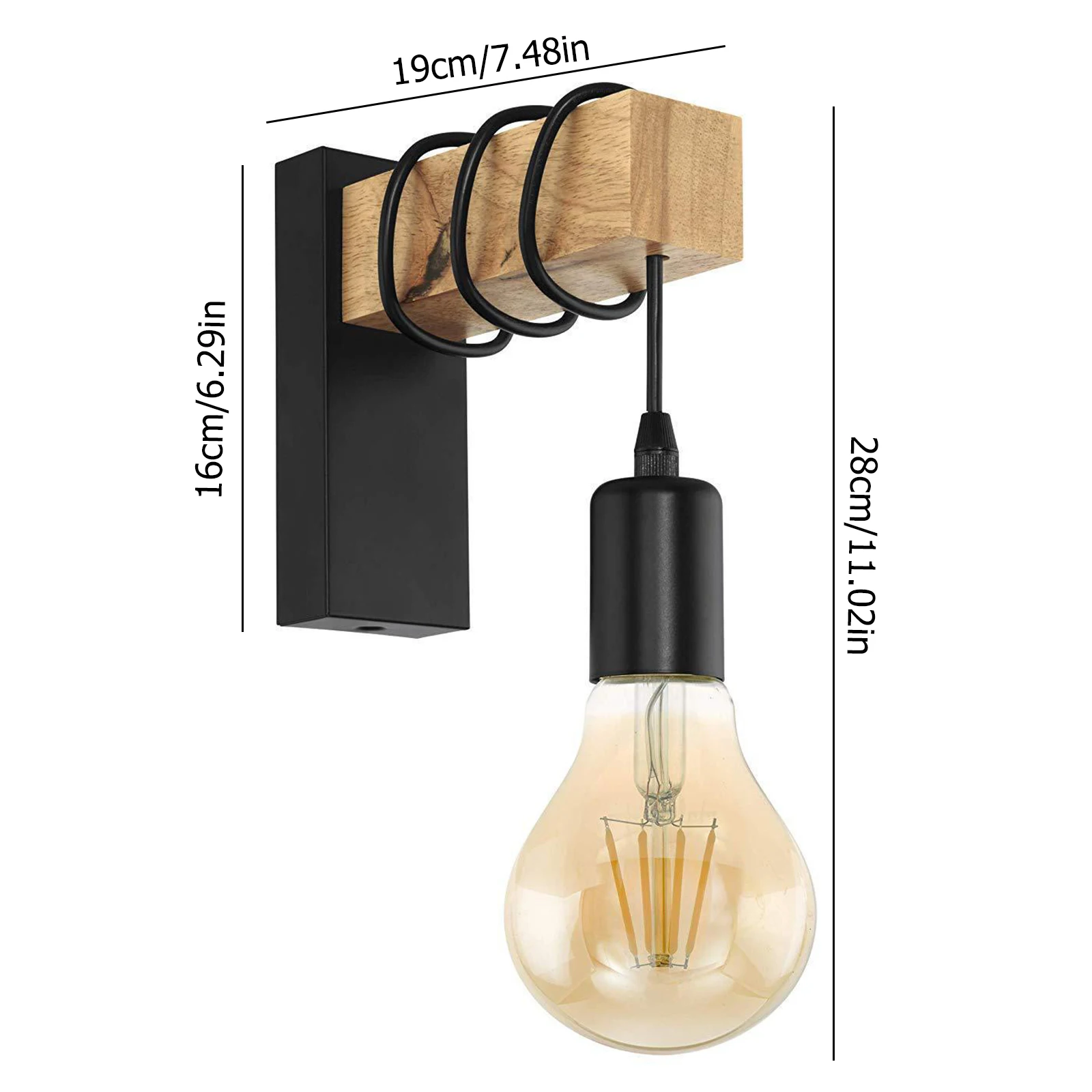 

Rustic Wood Wall Sconce Vintage Industrial Light Fixture E27 Wall Mount Lighting For Farmhouse Kitchen Living Room Corridor Stai