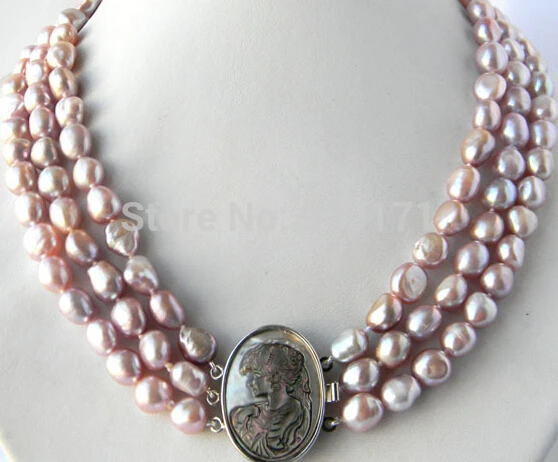 

3Strands 18'' 9mm Lavender Baroque Freshwater Pearl Necklace