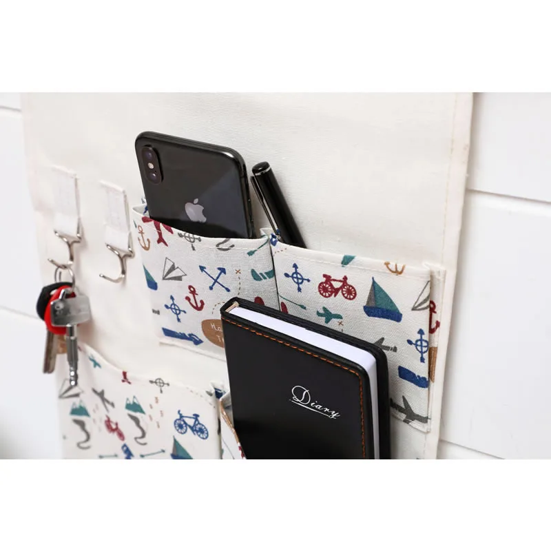 

Home abstract wall decorative cloth art storage bag 4 pocket with hook for keys remote-controller organizer colorful hanging bag