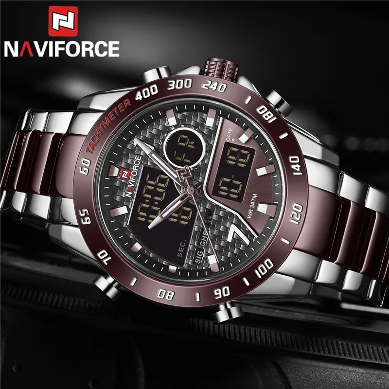 Часы наручные NAVIFORCE Мужские кварцевые цифровые модные спортивные брендовые