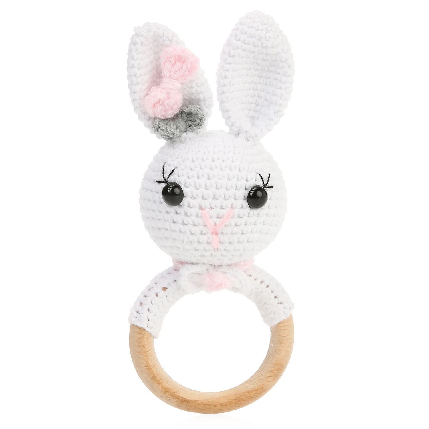 

Baby Mica Cute First Oyuncağım Rabbit Rosy Teether Rattle Organic Amigurimi 17 cm