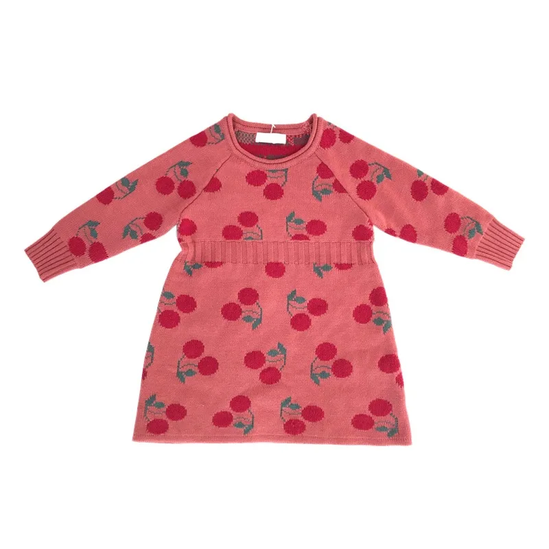 Брендовое осенне-зимнее трикотажное платье-свитер для маленьких девочек